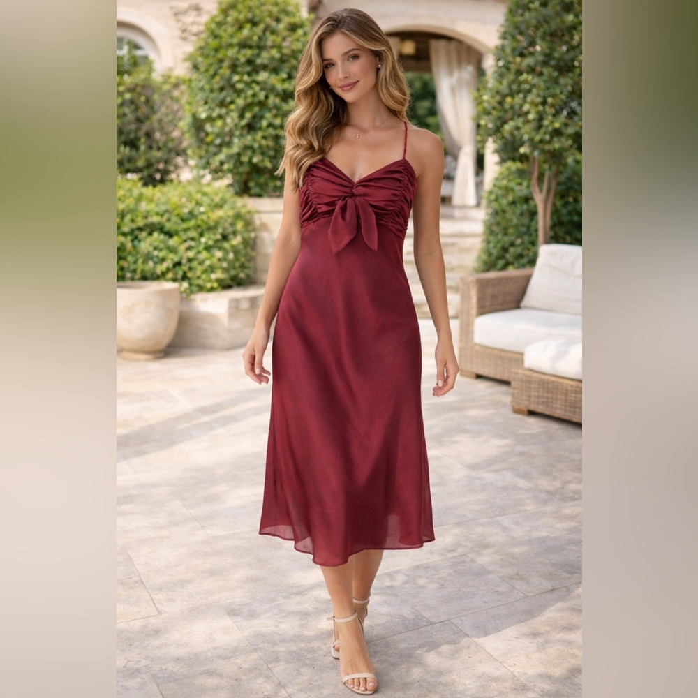 Estate vintage Eva blue Burgundy Bow-Front Slip Dress